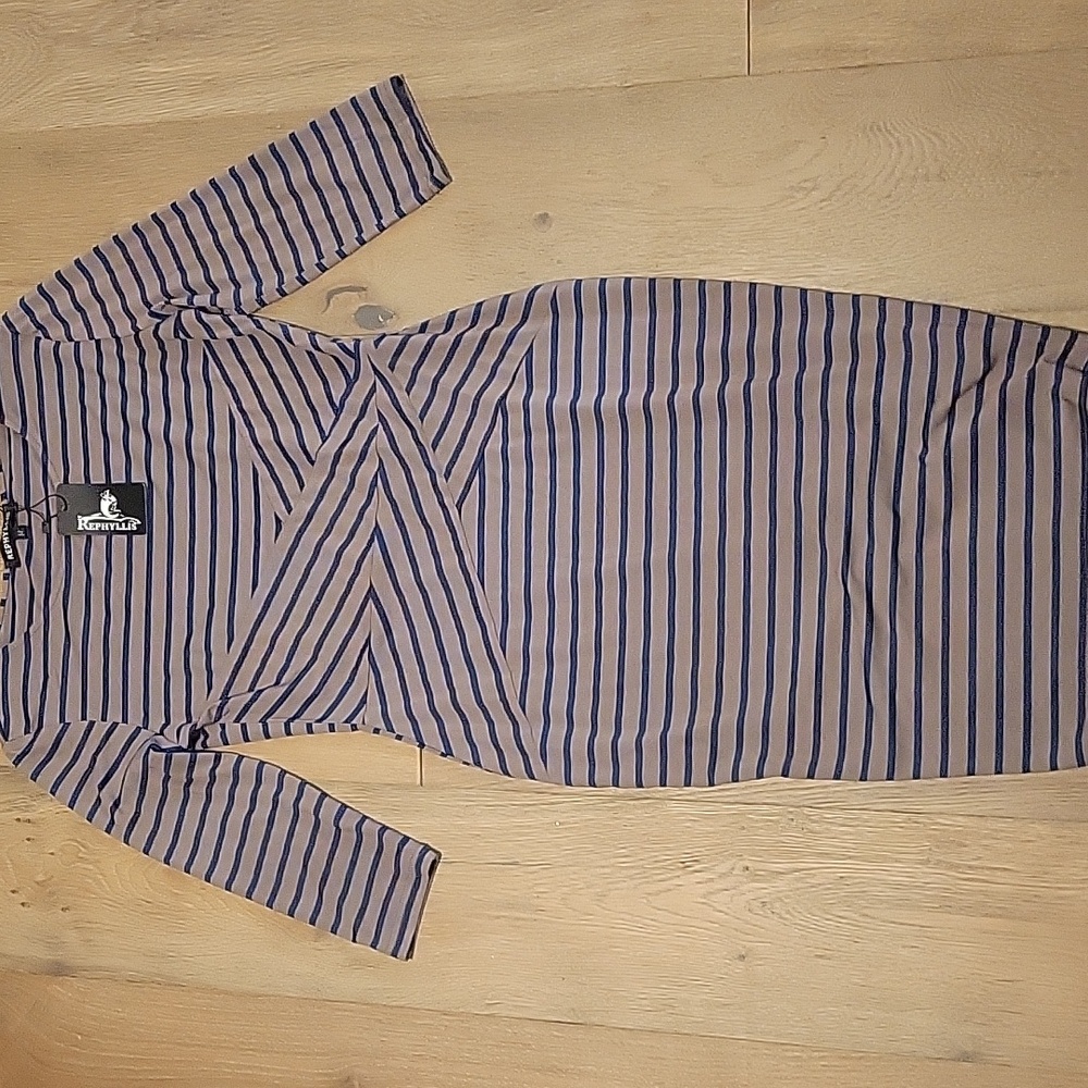 NWT Rephyllis Blue And Tan Striped Midi Dress Size Medium NEW